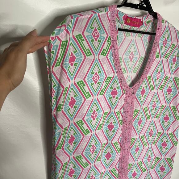 Macbeth Collection Y2K V-Neck Cover-Up Womens Top Sz M Pink Resort Boho Cabana - Picture 4 of 11